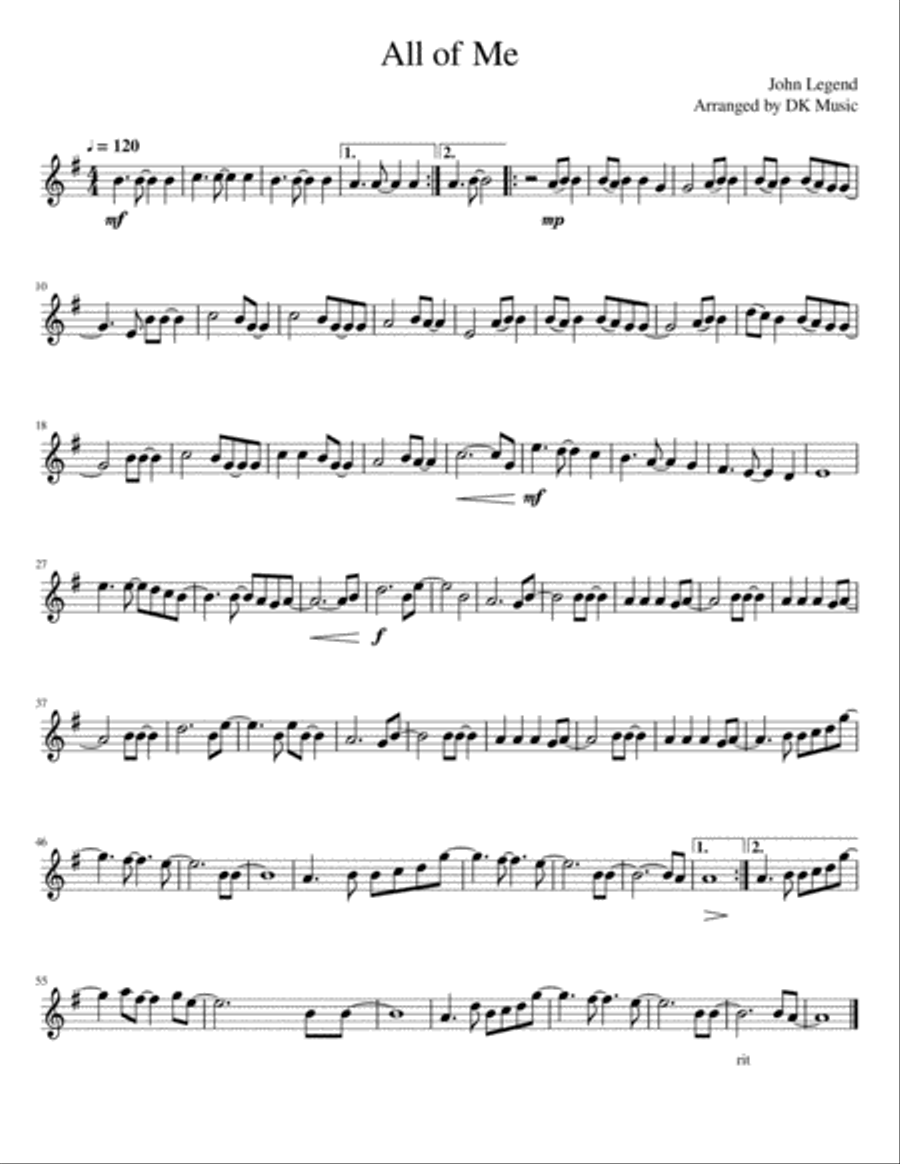 All Of Me Violin Solo scores gallery preview page 1