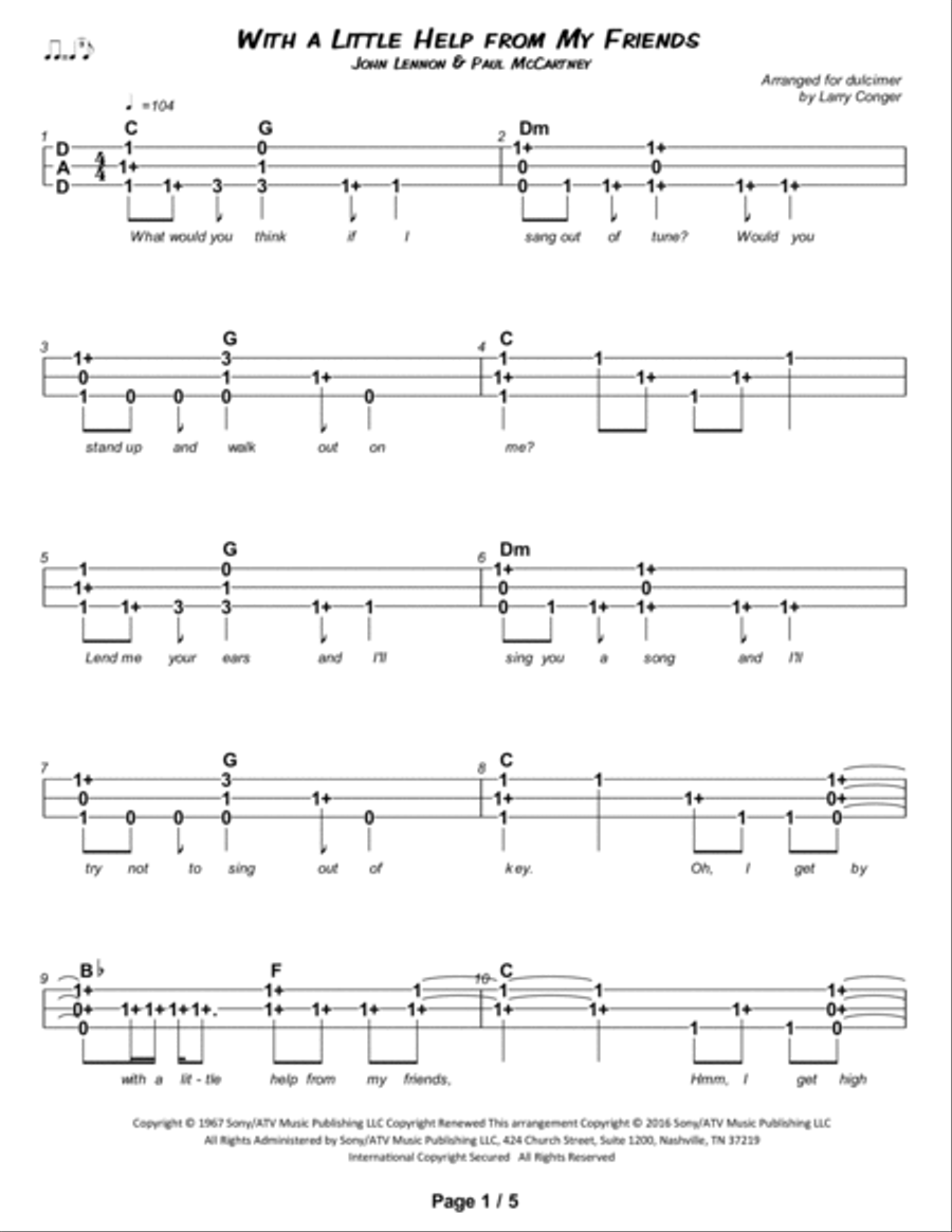 With A Little Help From My Friends Dulcimer scores gallery preview page 2