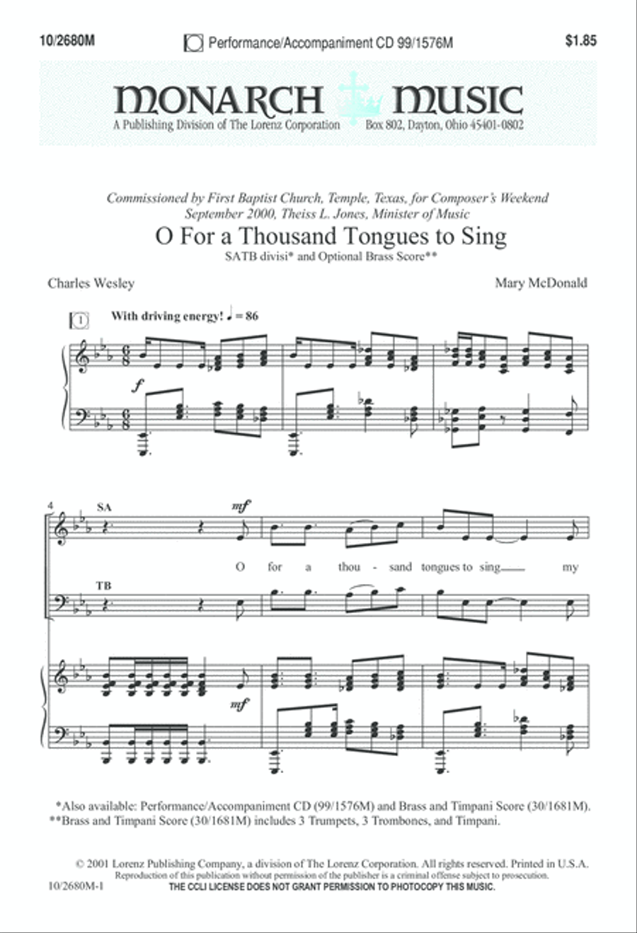 O For a Thousand Tongues to Sing! Divisi scores gallery preview page 2