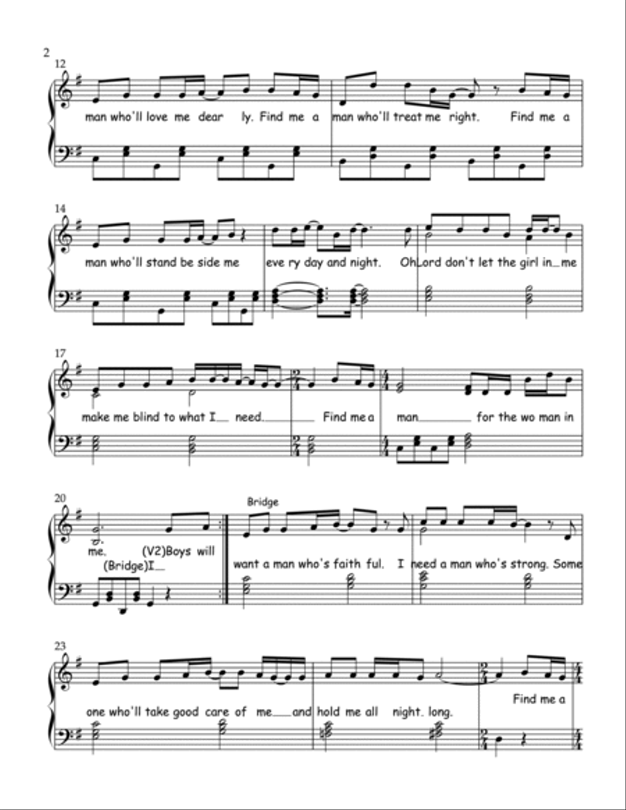 Find Me a Man - Sheet music for single from the Reserved for You Collection image number null