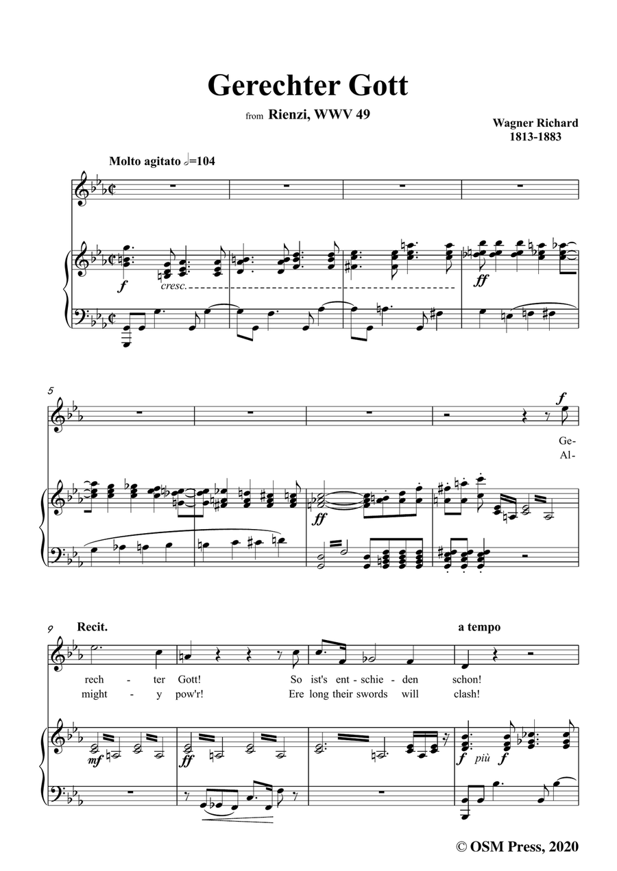 Wagner-Gerechter Gott,from 'Rienzi',in E flat Major,for Voice and Piano by Richard Wagner Piano, Vocal - Digital Sheet Music page 3