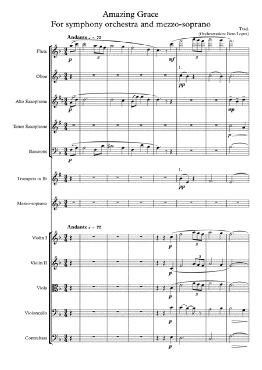 Amazing Grace Full Orchestra scores gallery preview page 1