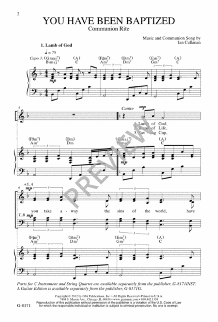 You Have Been Baptized 4-Part scores gallery preview page 2