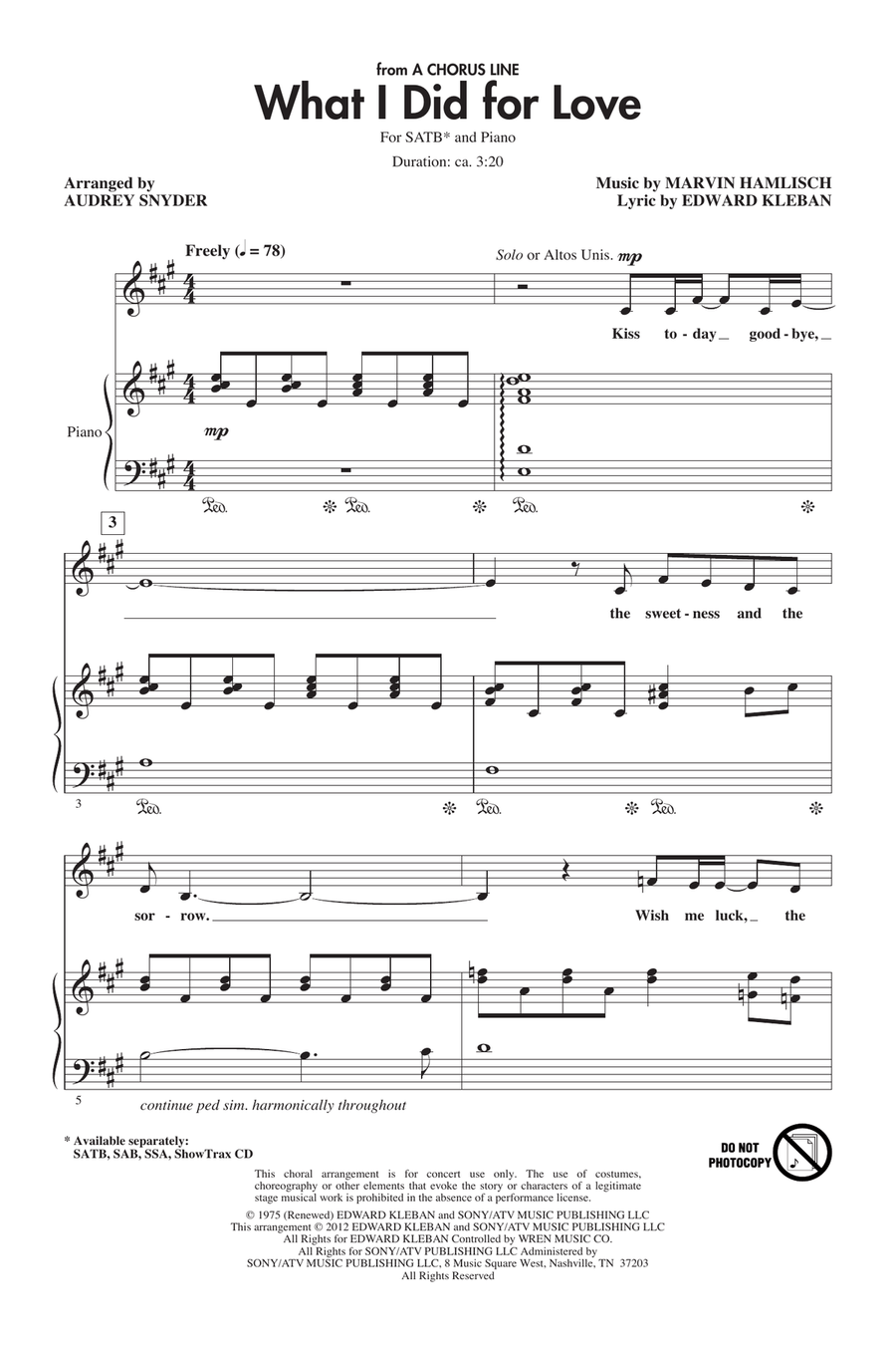 What I Did For Love (from A Chorus Line) (arr. Audrey Snyder) 4-Part scores gallery preview page 1