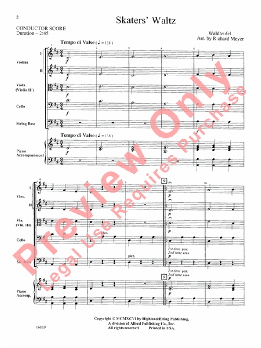 Skaters' Waltz String Orchestra scores gallery preview page 3