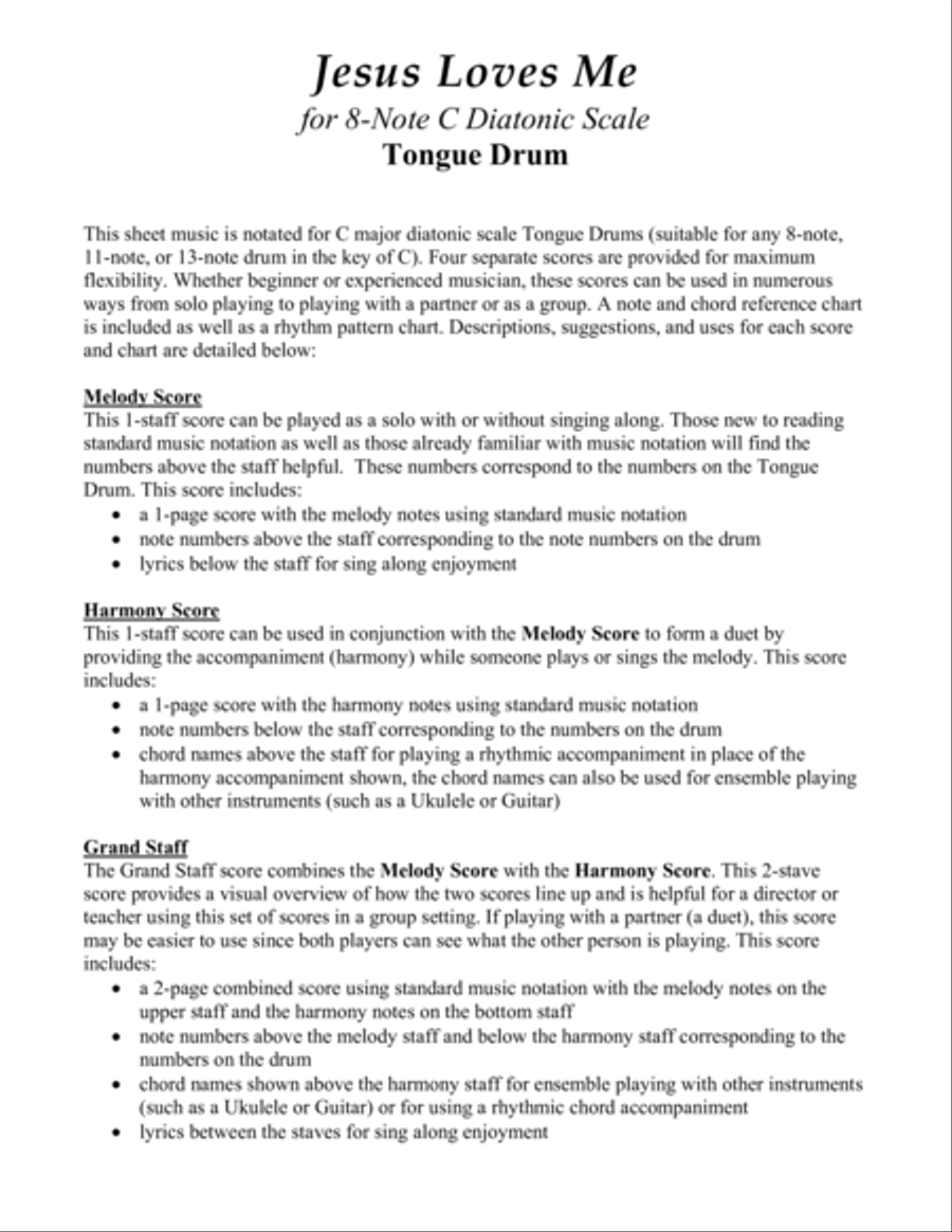 Jesus Loves Me (for 8-note C major diatonic scale Tongue Drum) Percussion scores gallery preview page 2