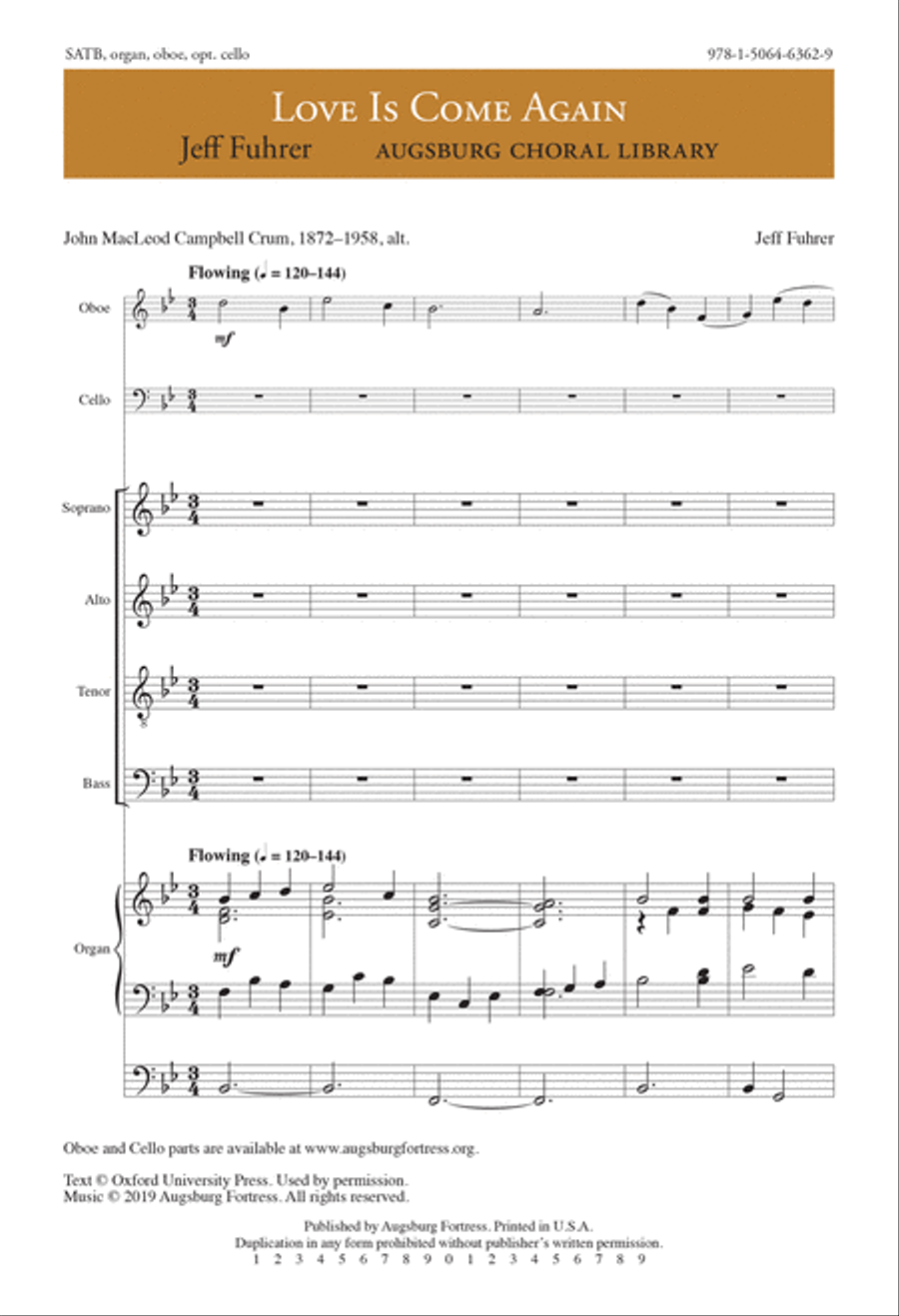 Love is Come Again 4-Part scores gallery preview page 1