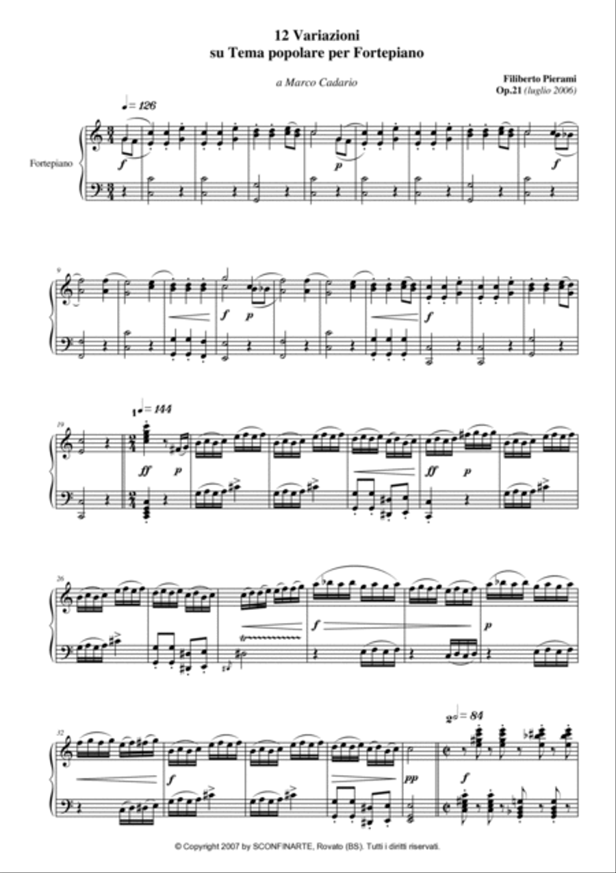 Filiberto PIERAMI: 12 VARIAZIONI SU TEMA POPOLARE (op.21) (ES 098) Piano scores gallery preview page 3