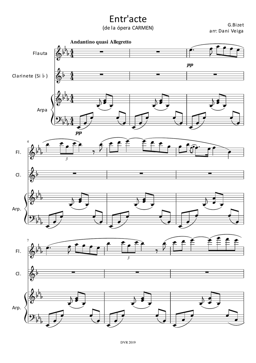 Carmen Entr'acte for Flute, Clarinet and Harp Small Ensemble scores gallery preview page 4