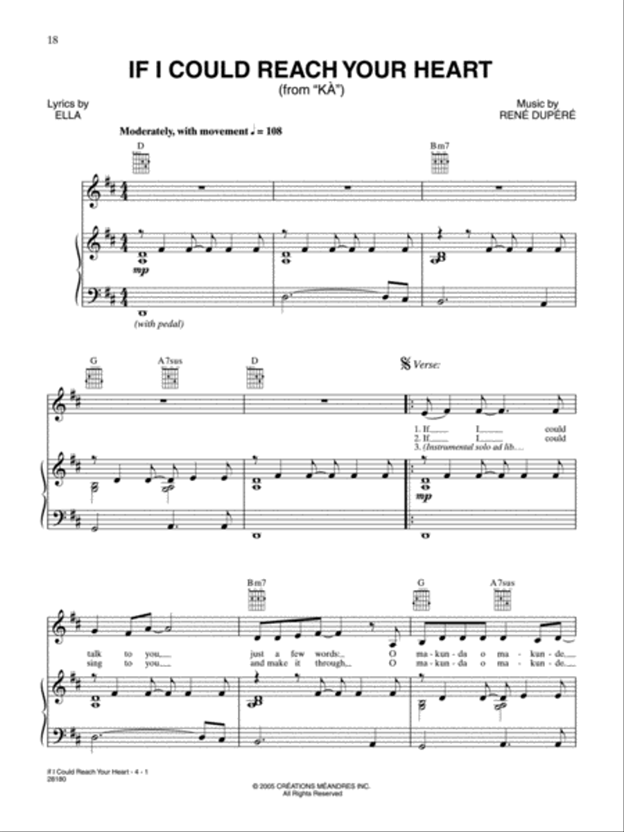 If I Could Reach Your Heart (from Cirque Du Soleil: Ka) Piano, Vocal, Guitar scores gallery preview page 1