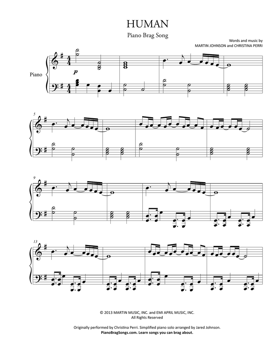 Human Easy Piano scores gallery preview page 1