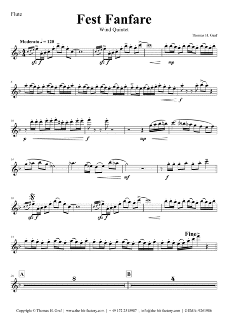 Fest Fanfare - Classical Festive Fanfare - Opener - Wind Quintet Woodwind Quintet scores gallery preview page 6
