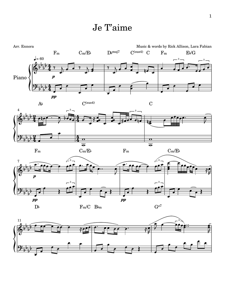 Je T'aime Je T'aime Piano Solo scores gallery preview page 1