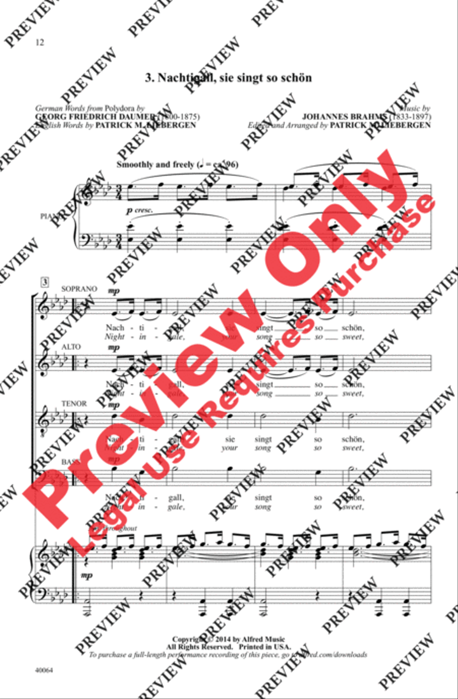Three Liebeslieder Waltzes (from Liebeslieder Walzer, Opus 52) 4-Part scores gallery preview page 12