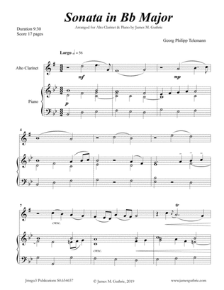 Book cover for Telemann: Sonata in Bb Major for Alto Clarinet & Piano