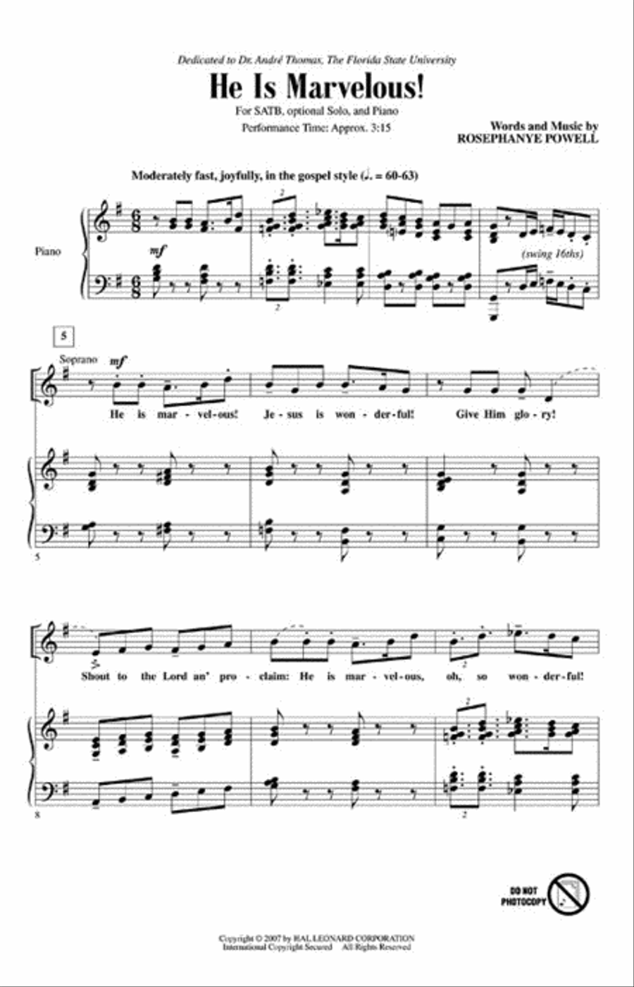 He Is Marvelous! 4-Part scores gallery preview page 2