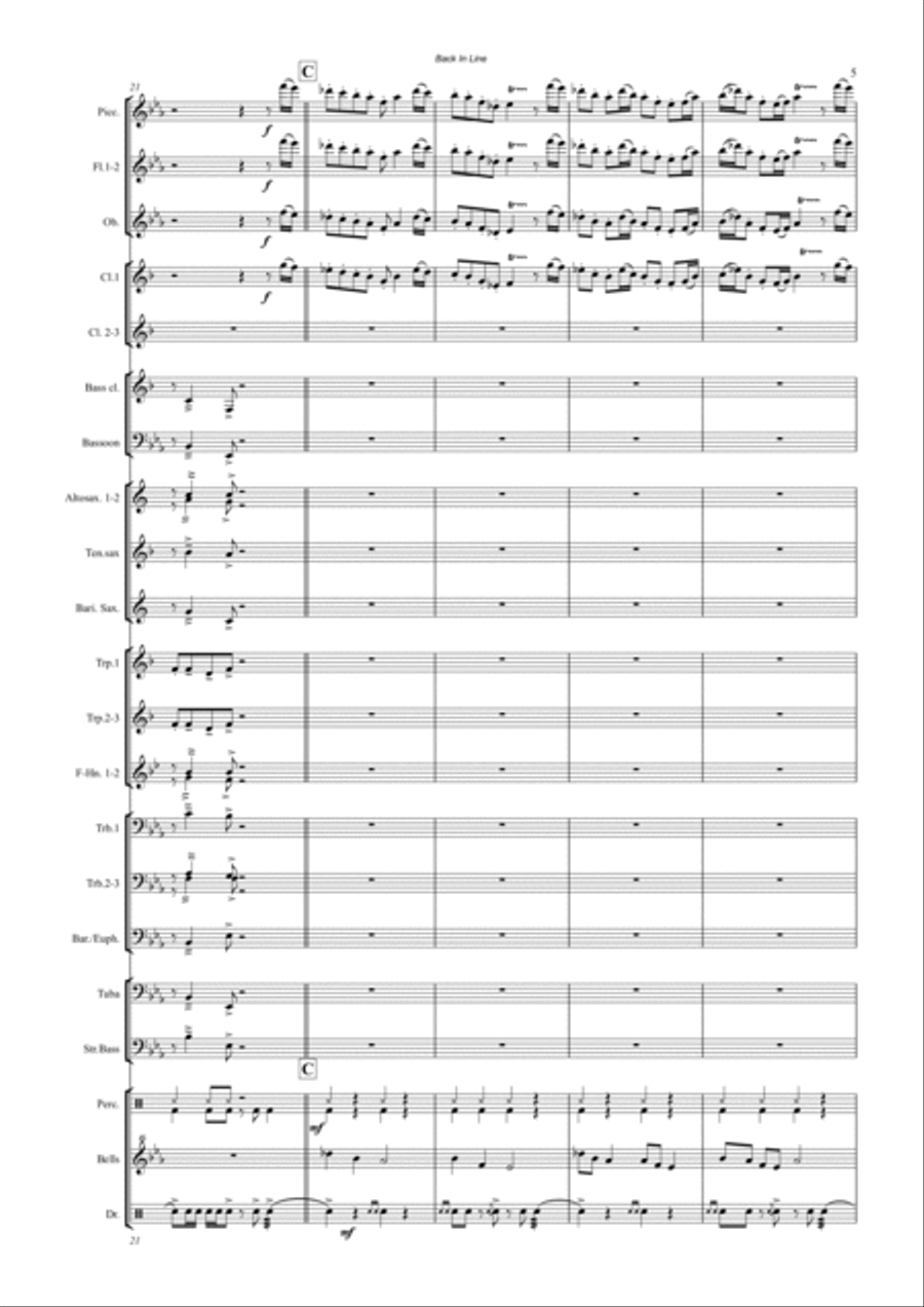 Back in Line, concert march, Score and parts Concert Band scores gallery preview page 5