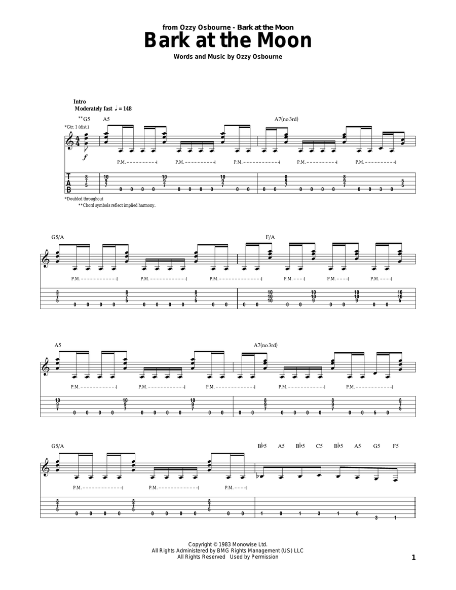 Bark At The Moon Acoustic Guitar scores gallery preview page 1