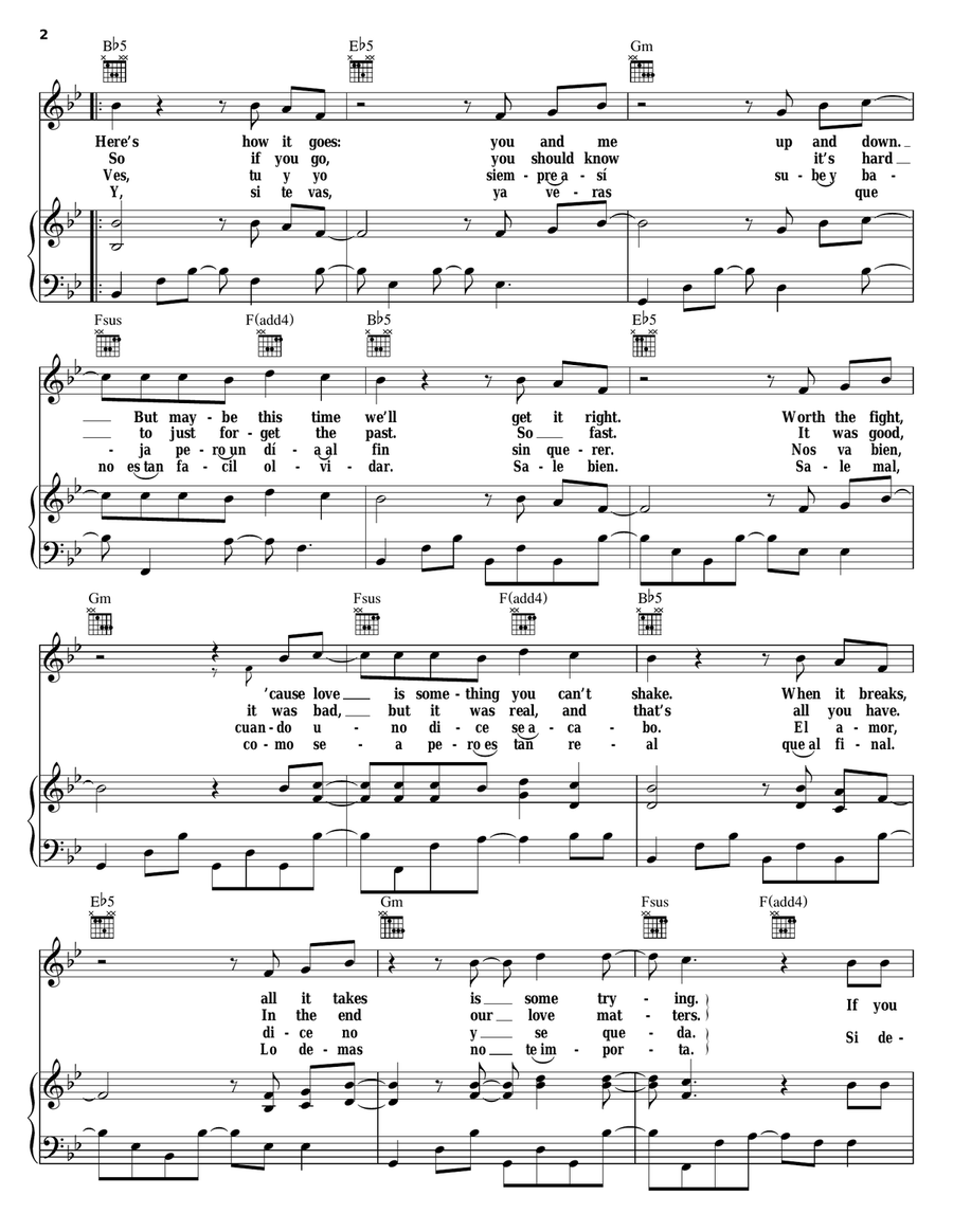 Escape (Escapar) Piano, Vocal, Guitar scores gallery preview page 2