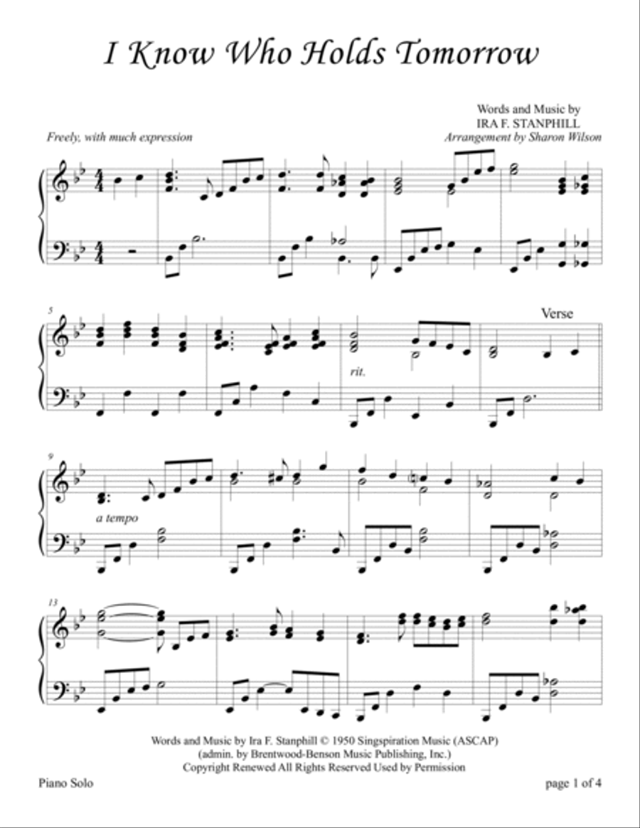 I Know Who Holds Tomorrow Piano Solo scores gallery preview page 2