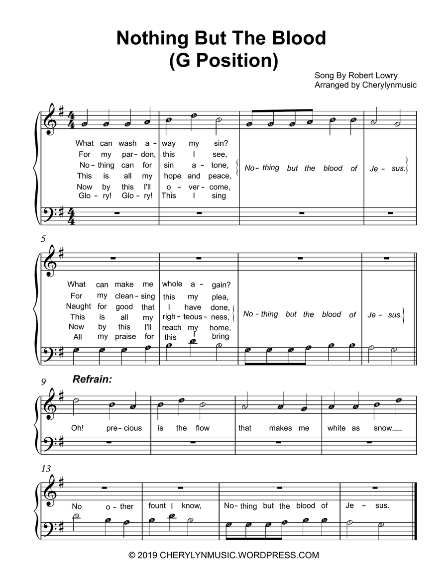 Nothing But The Blood of Jesus (Easy Piano) (G Position) (With Note Names) Easy Piano scores gallery preview page 1