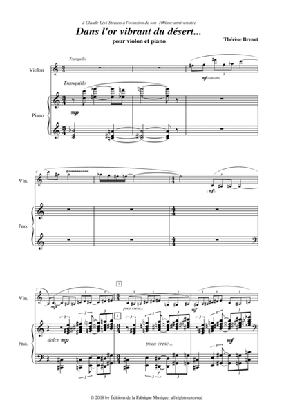 Thérèse Brenet - Dans L'Or Vibrant Du Désert... for violin and piano