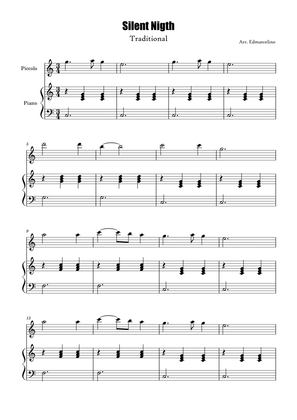 Piccolo and Piano Version 2 Sheet Music for Christmas Song "Silent Nigth" to Intermediate