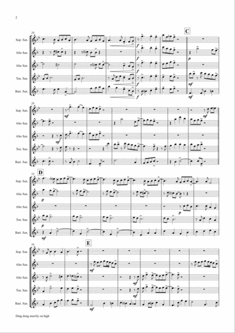 Ding dong merrily on high (Ab) - Swing - Saxophone Quintet Saxophone Quintet scores gallery preview page 2
