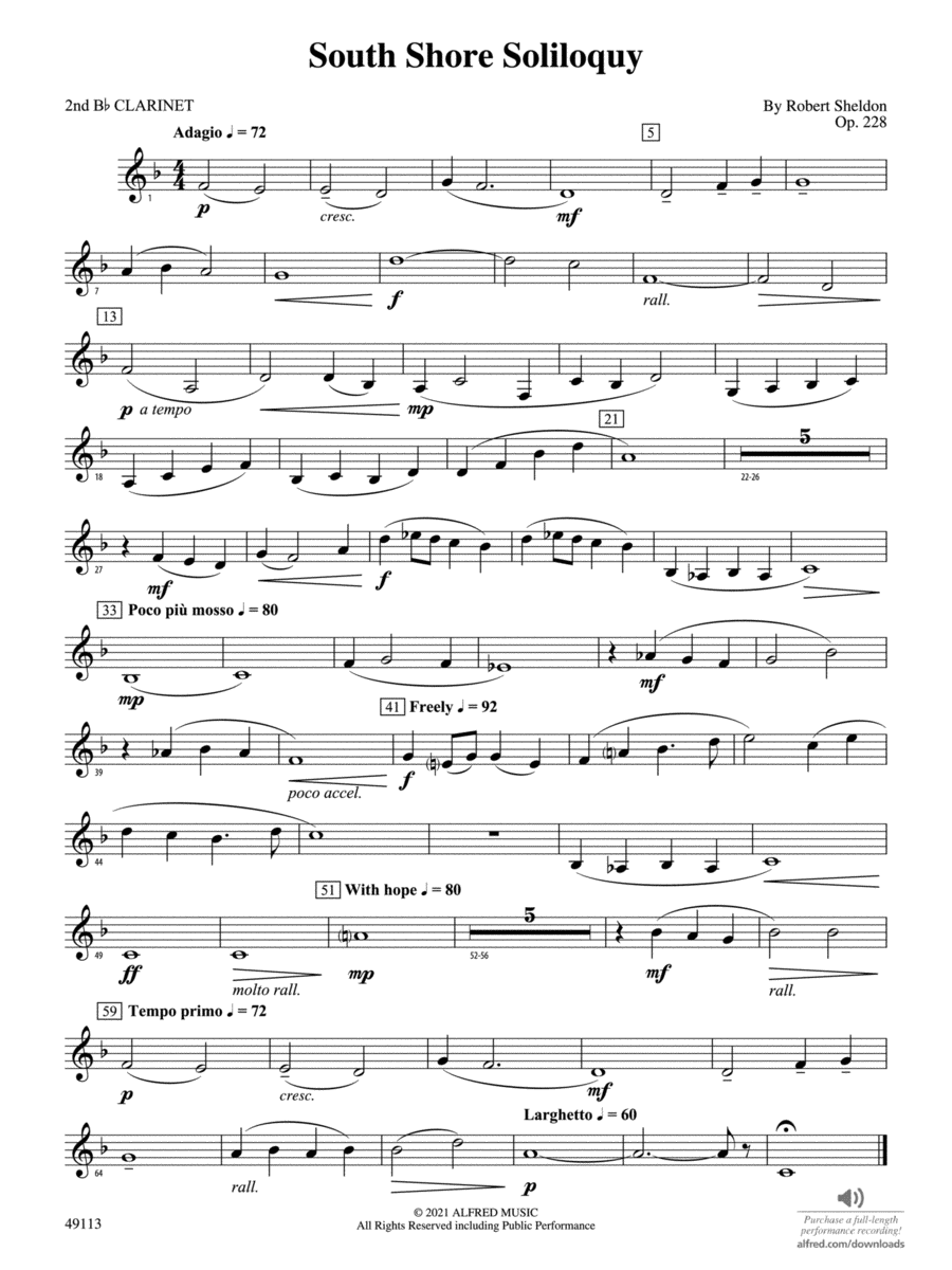 South Shore Soliloquy: 2nd B-flat Clarinet Concert Band scores gallery preview page 1
