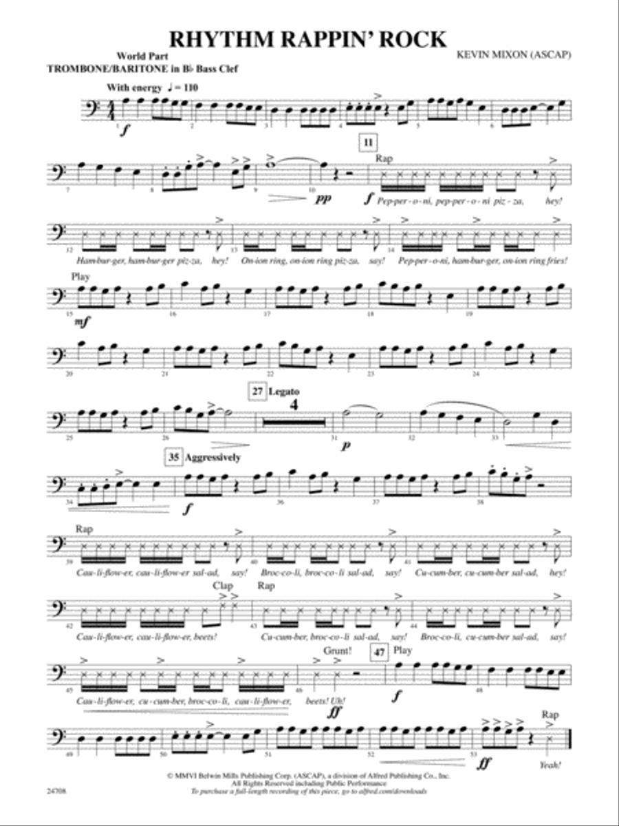 Rhythm Rappin' Rock: (World Part) 1st B-flat Trombone B.C. Concert Band scores gallery preview page 1