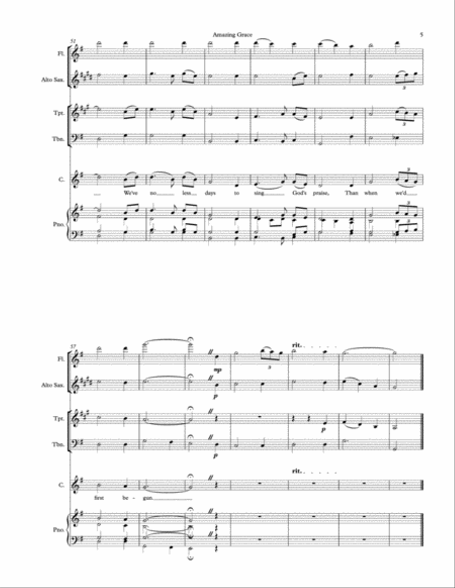 Amazing Grace Unison Choir scores gallery preview page 5