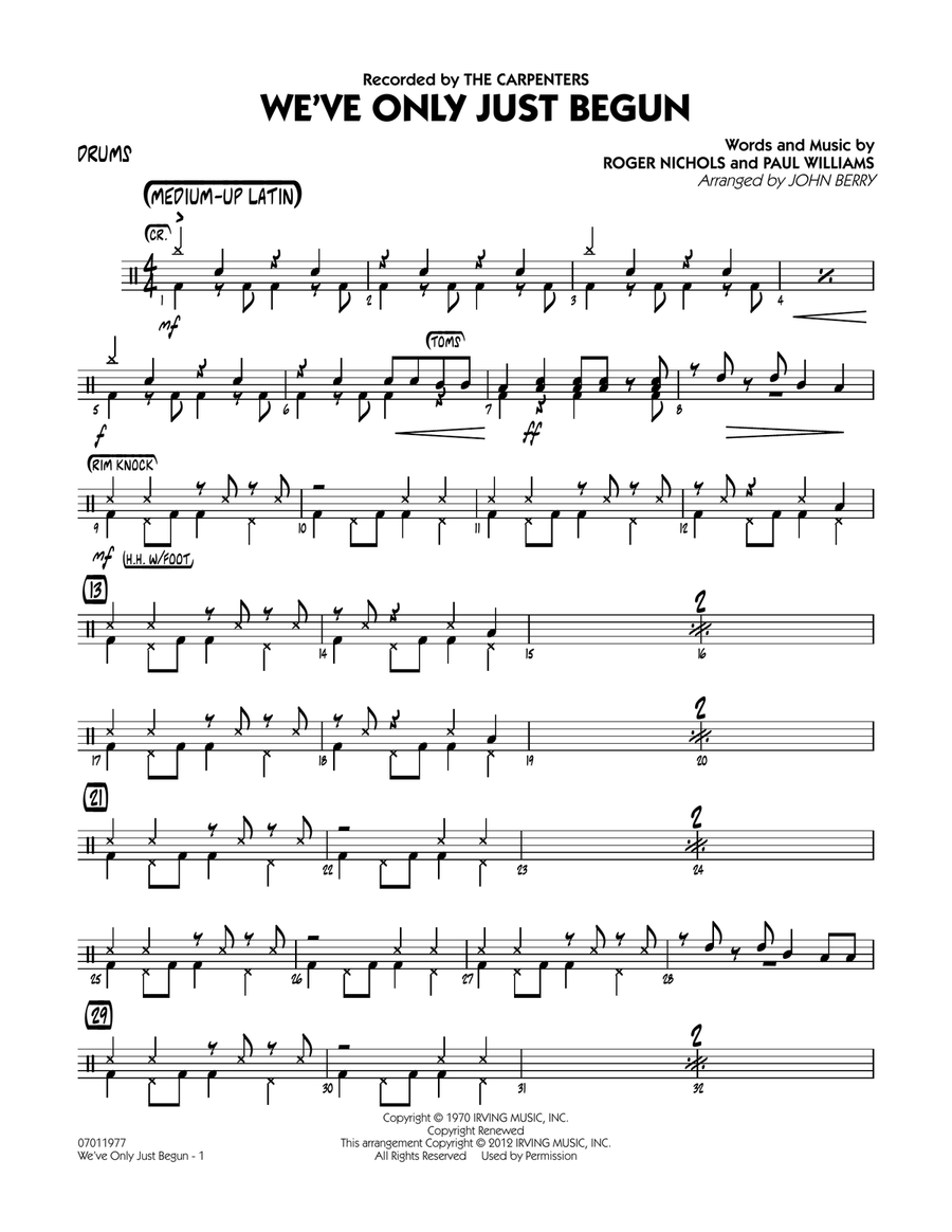 We've Only Just Begun - Drums Jazz Ensemble scores gallery preview page 1