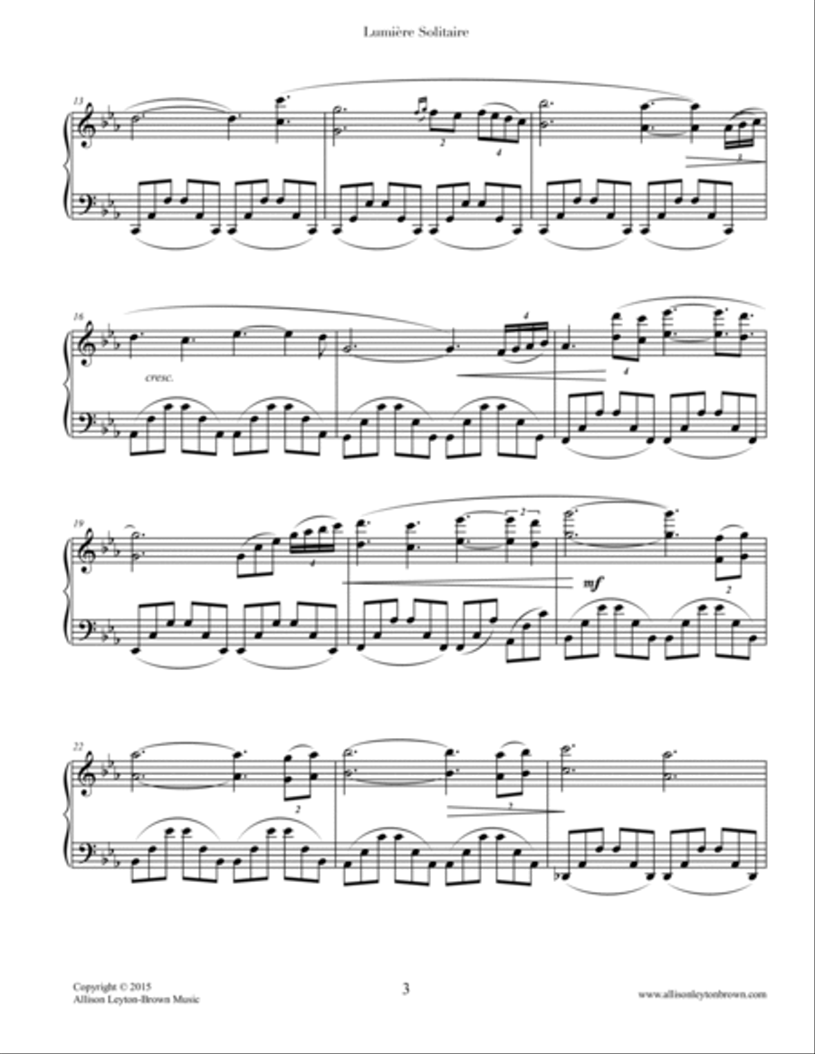 Lumiere Solitaire - Romantic Piano Solo - by Allison Leyton-Brown Piano Solo scores gallery preview page 3