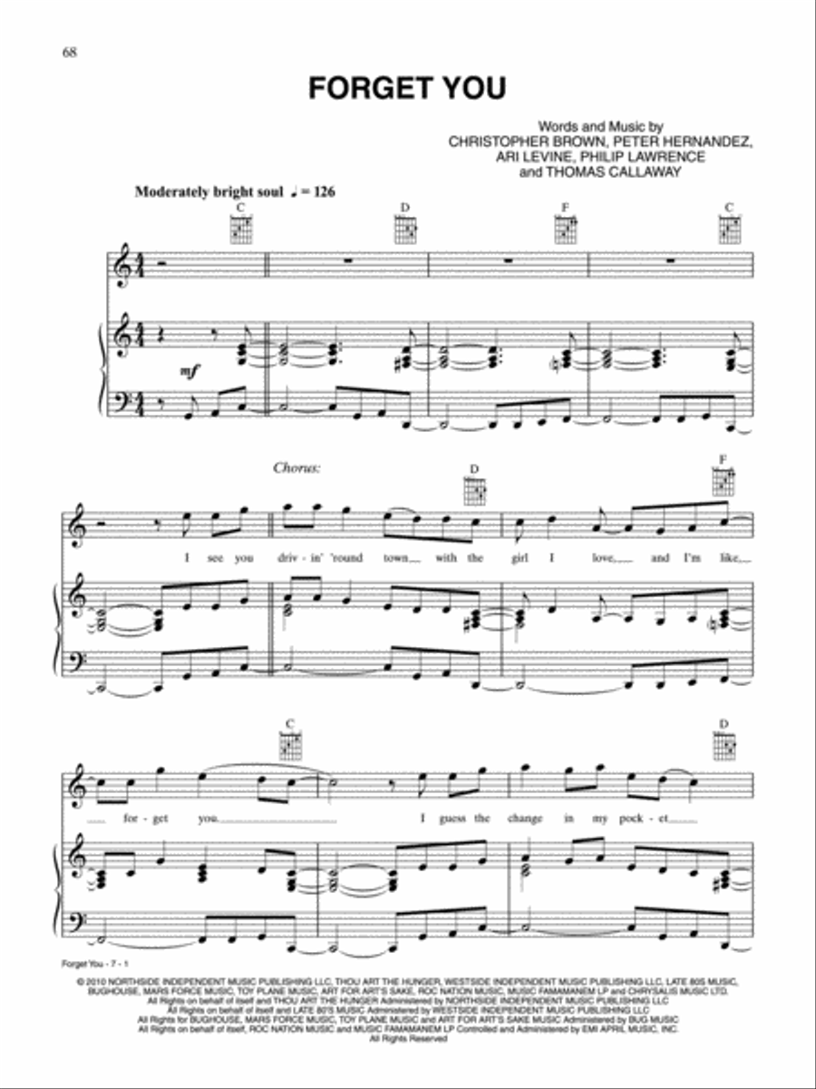 Forget You Piano, Vocal, Guitar scores gallery preview page 1