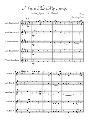 I Vow To Thee, My Country for saxophone quartet (4 X alto sax with optional tenor part). From Jupite