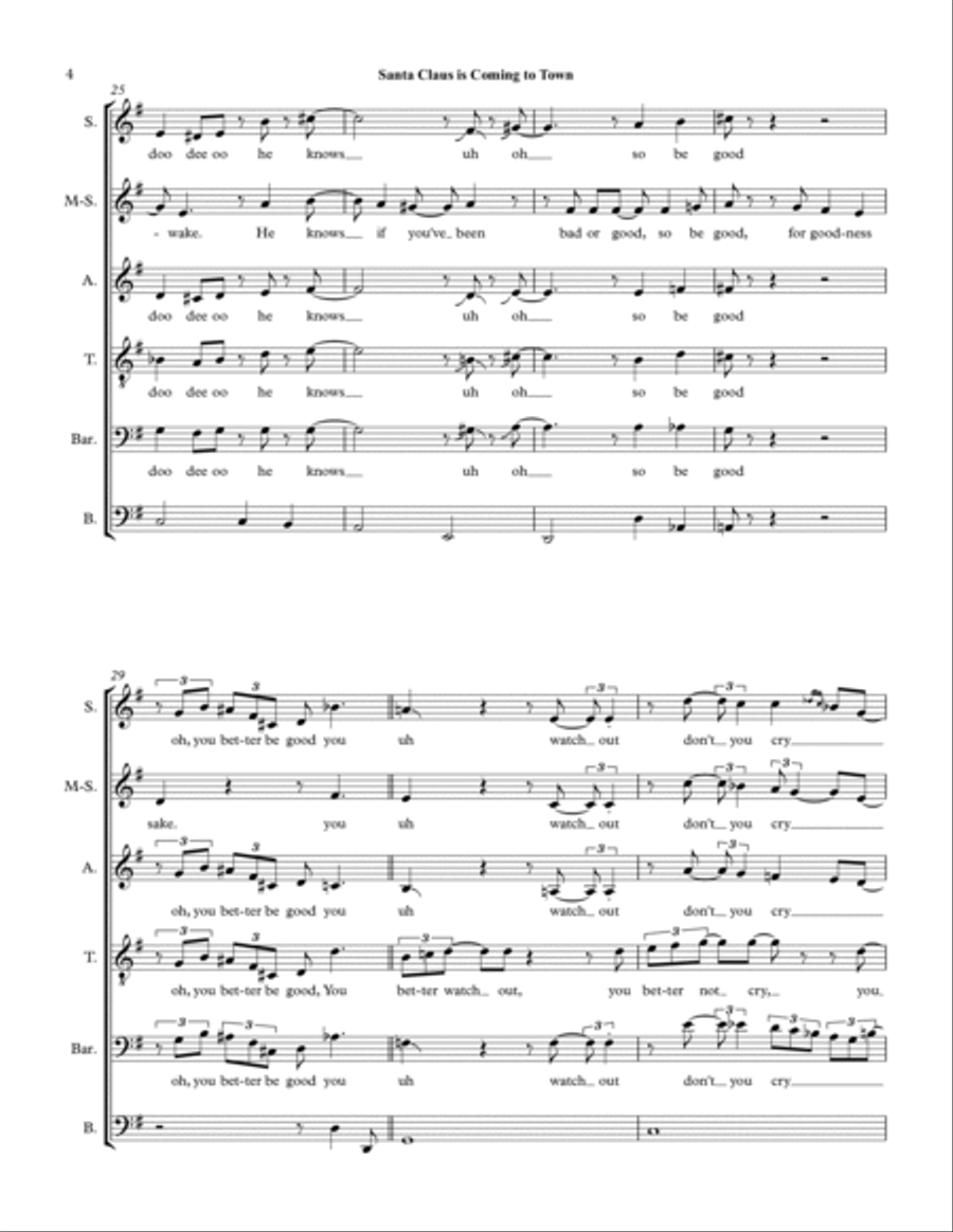 Santa Claus Is Comin' To Town 4-Part scores gallery preview page 4