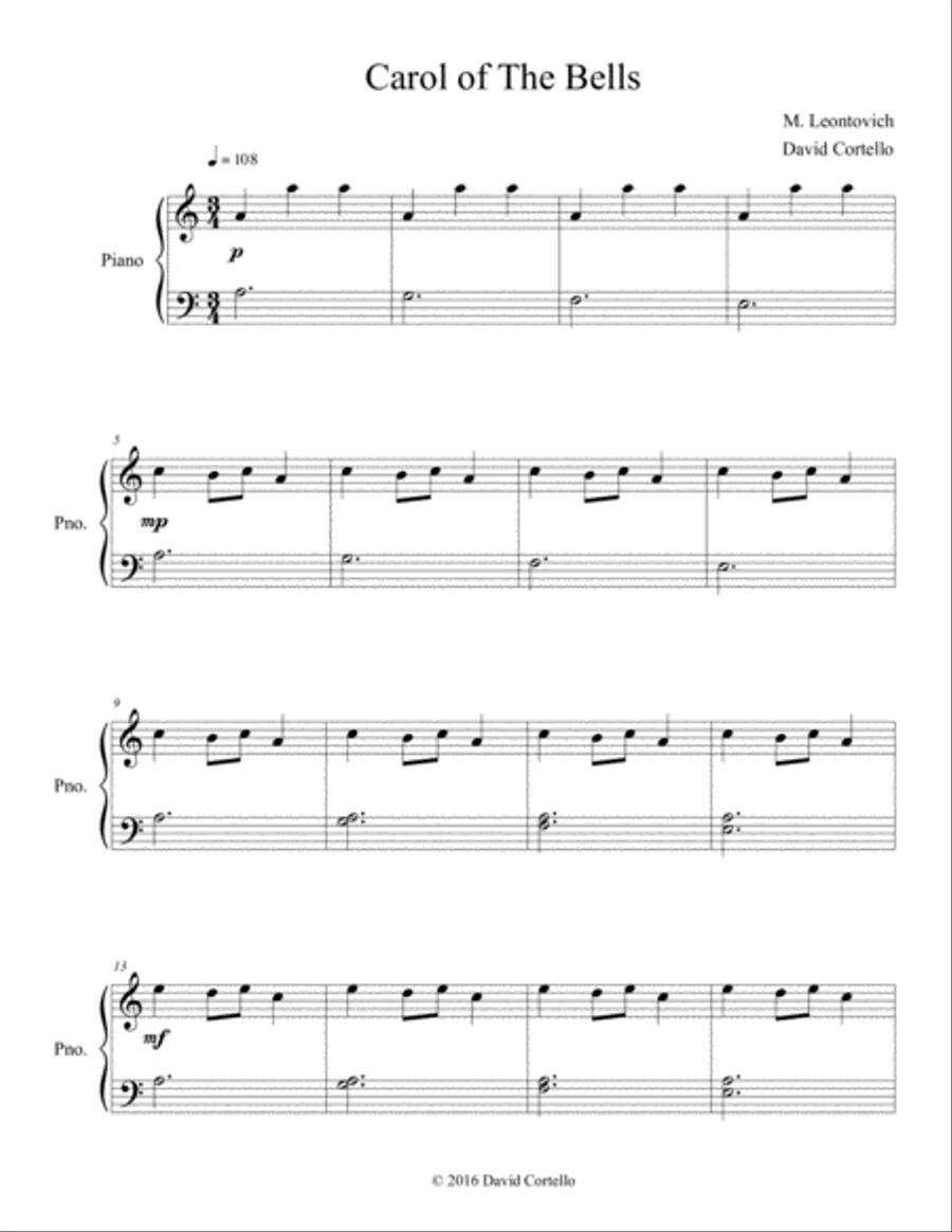 Carol of he Bells Carol of he Bells Easy Piano scores gallery preview page 2
