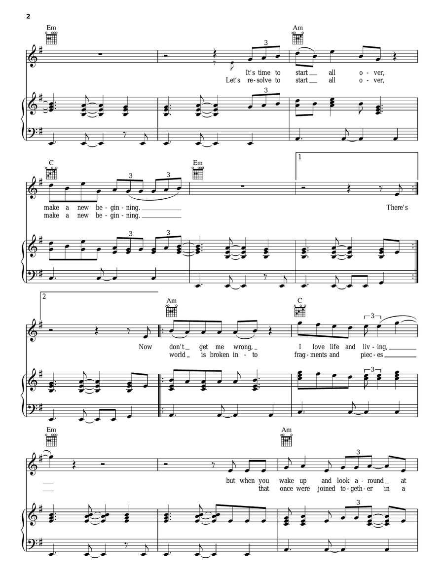 New Beginning New Beginning Piano, Vocal, Guitar scores gallery preview page 2