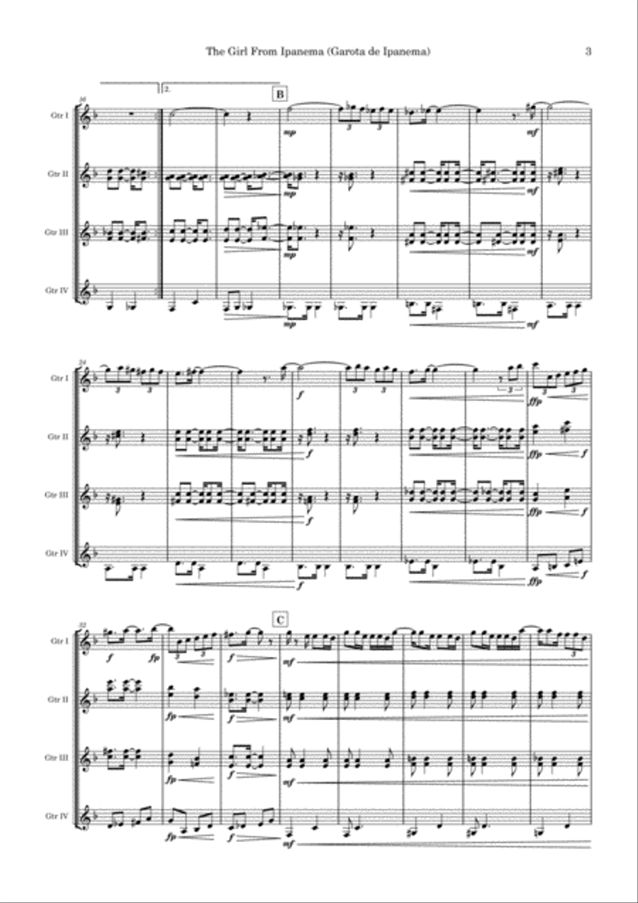 The Girl From Ipanema (Garota De Ipanema) Guitar Ensemble scores gallery preview page 3