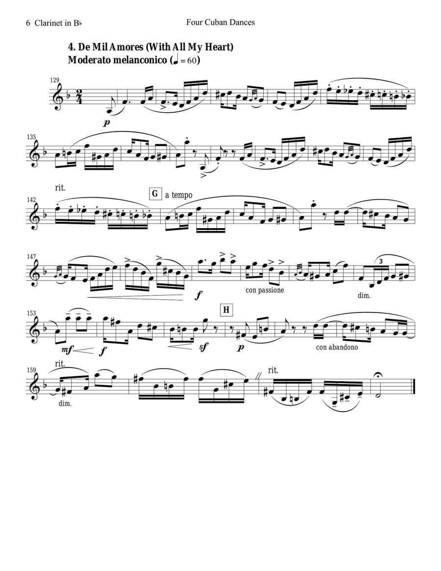 4 Cuban Dances by Cervantes for Clarinet and Piano Clarinet scores gallery preview page 6