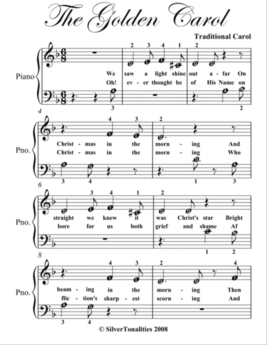 Golden Carol Beginner Piano Sheet Music Easy Piano scores gallery preview page 2