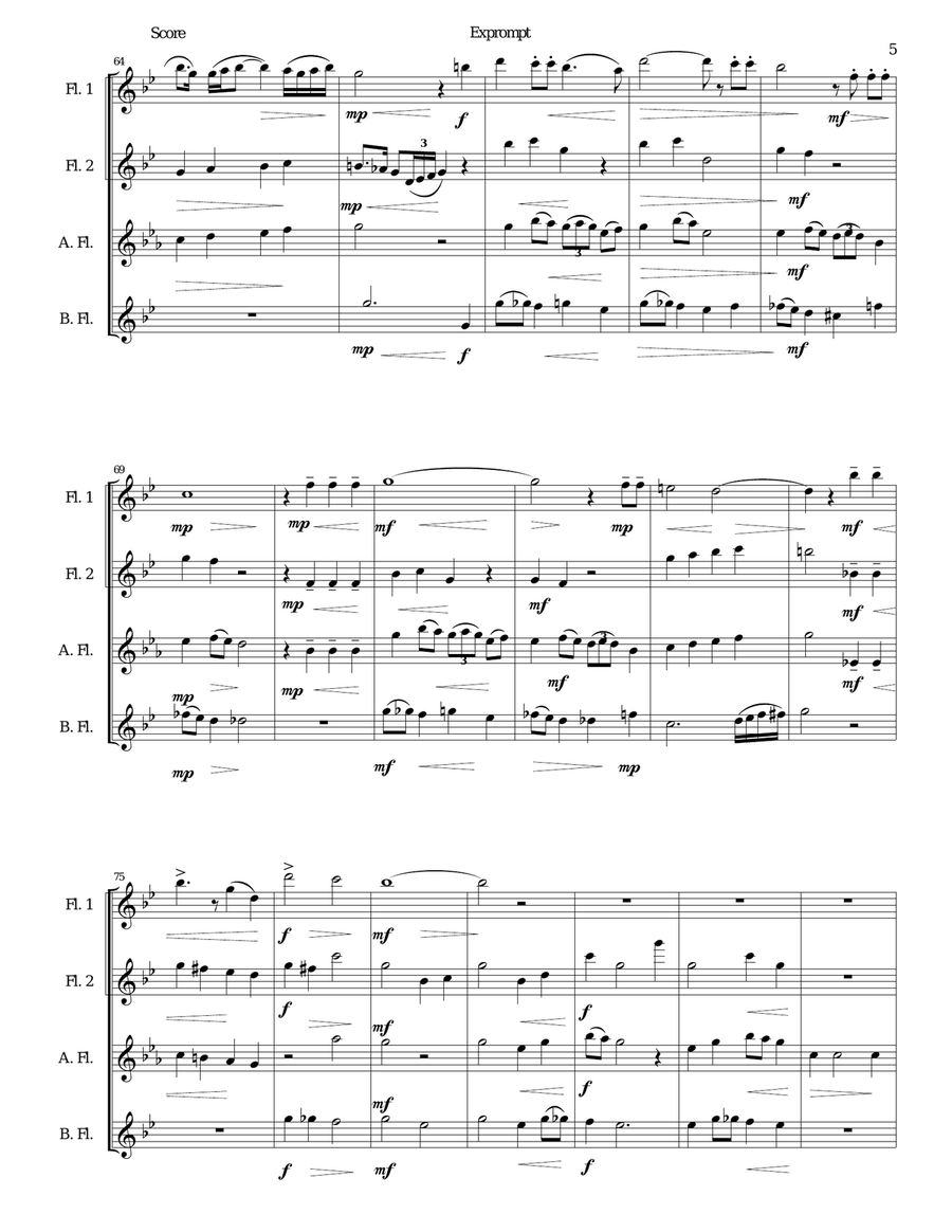 Exprompt - an Armenian song of farewell - arranged for flute quartet Flute Quartet scores gallery preview page 5