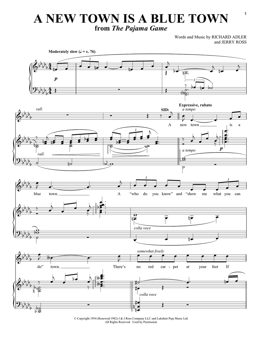 A New Town Is A Blue Town (from The Pajama Game) Tenor Voice scores gallery preview page 1
