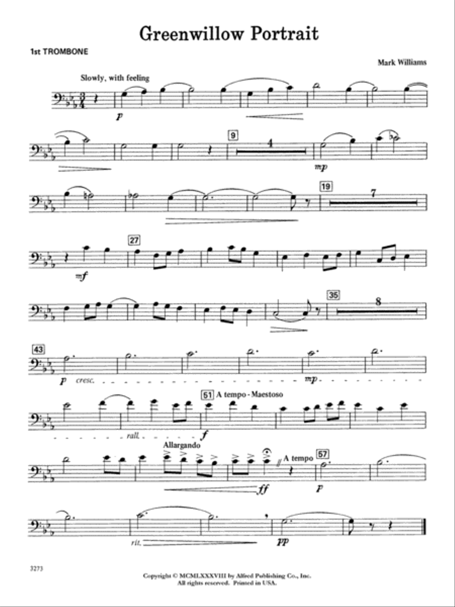 Greenwillow Portrait: 1st Trombone Concert Band scores gallery preview page 1