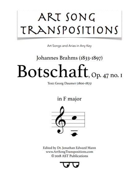 BRAHMS: Botschaft, Op. 47 no. 1 (transposed to F major)