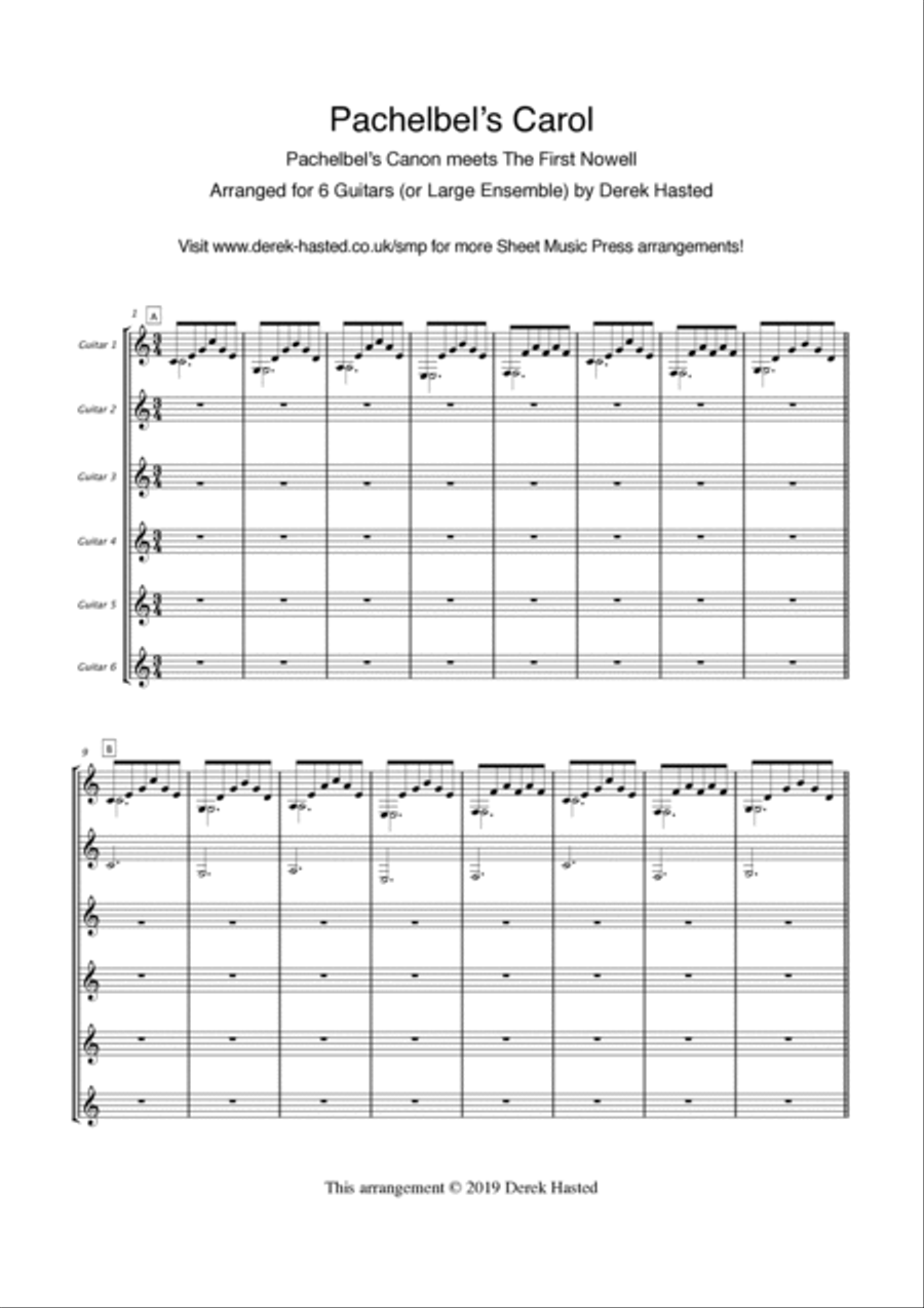 Pachelbel's Carol - Easy Guitar Sextet Guitar Ensemble scores gallery preview page 4