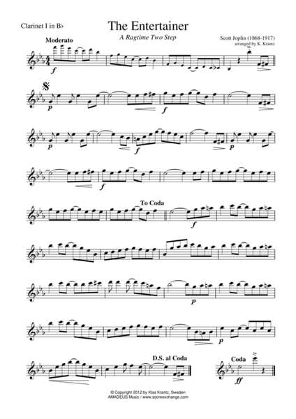 The Entertainer, Ragtime (easy, abridged) for clarinet trio (Eb Major) image number null