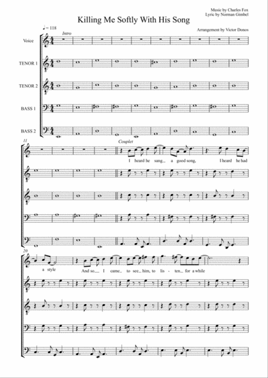 Killing Me Softly With His Song TTBB scores gallery preview page 1