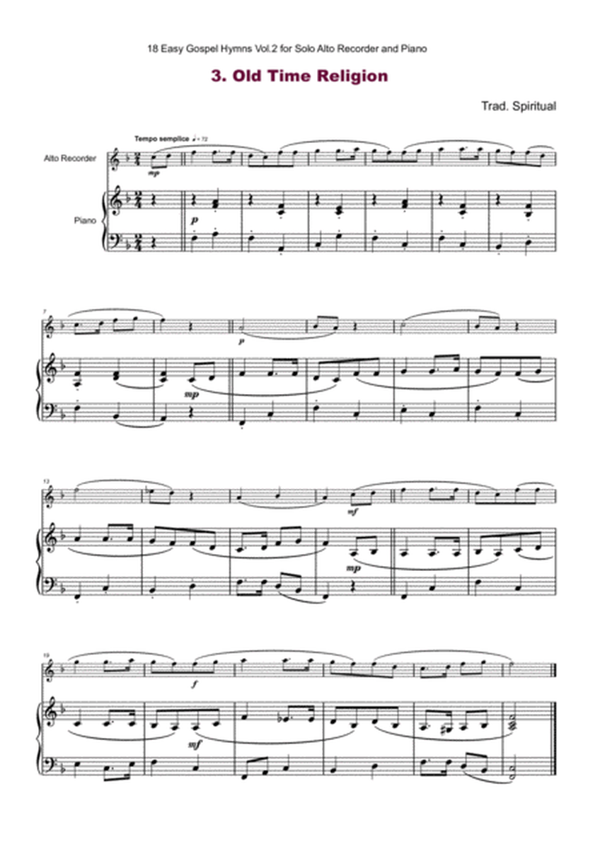 18 Gospel Hymns Vol.2 for Solo Alto Recorder and Piano