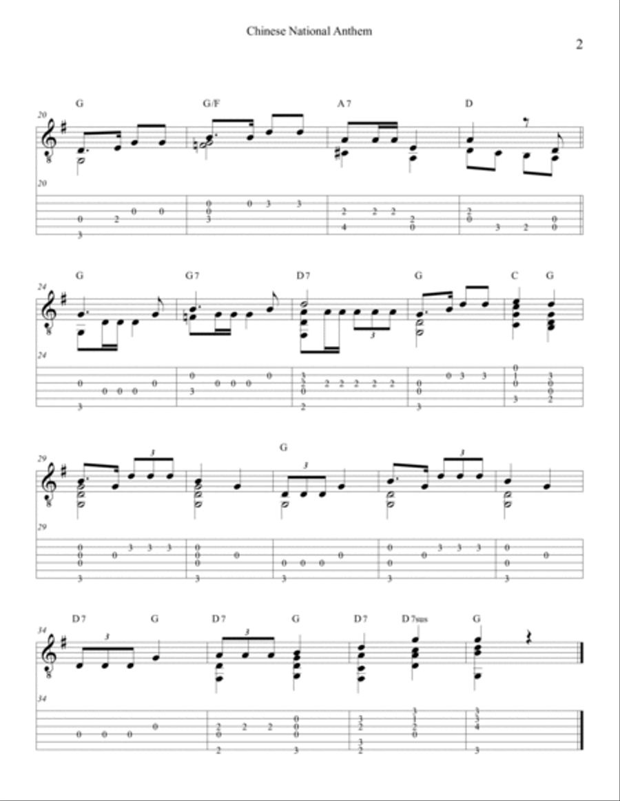 Chinese National Anthem Chinese National Anthem Acoustic Guitar scores gallery preview page 2